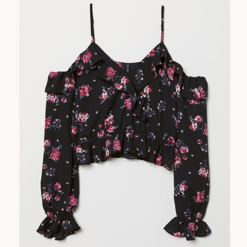 (Size 2) Floral off-shoulder long sleeve top - H&M (women’s)